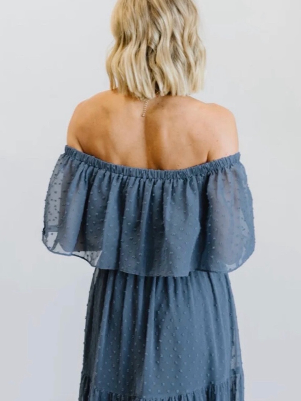 Off-Shoulder Blue Maxi Dress with Ruffle Bodice - Picture 3 of 9